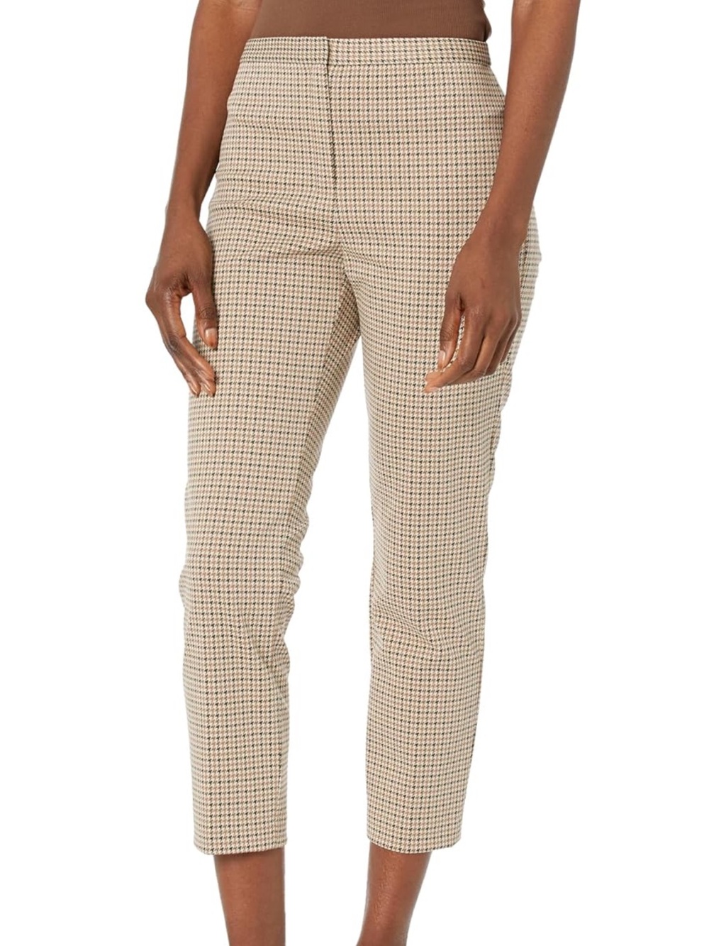 New Theory Knit Slim Pants Tan Herringbone Size 2